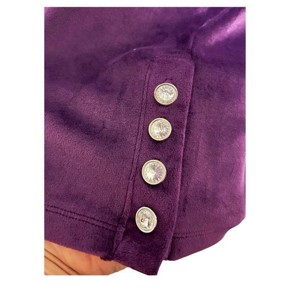 PENNANS Plum Velour Cowl Neck Top Sz L Rhinestone Sophisticated Quiet Luxury - Picture 5 of 15